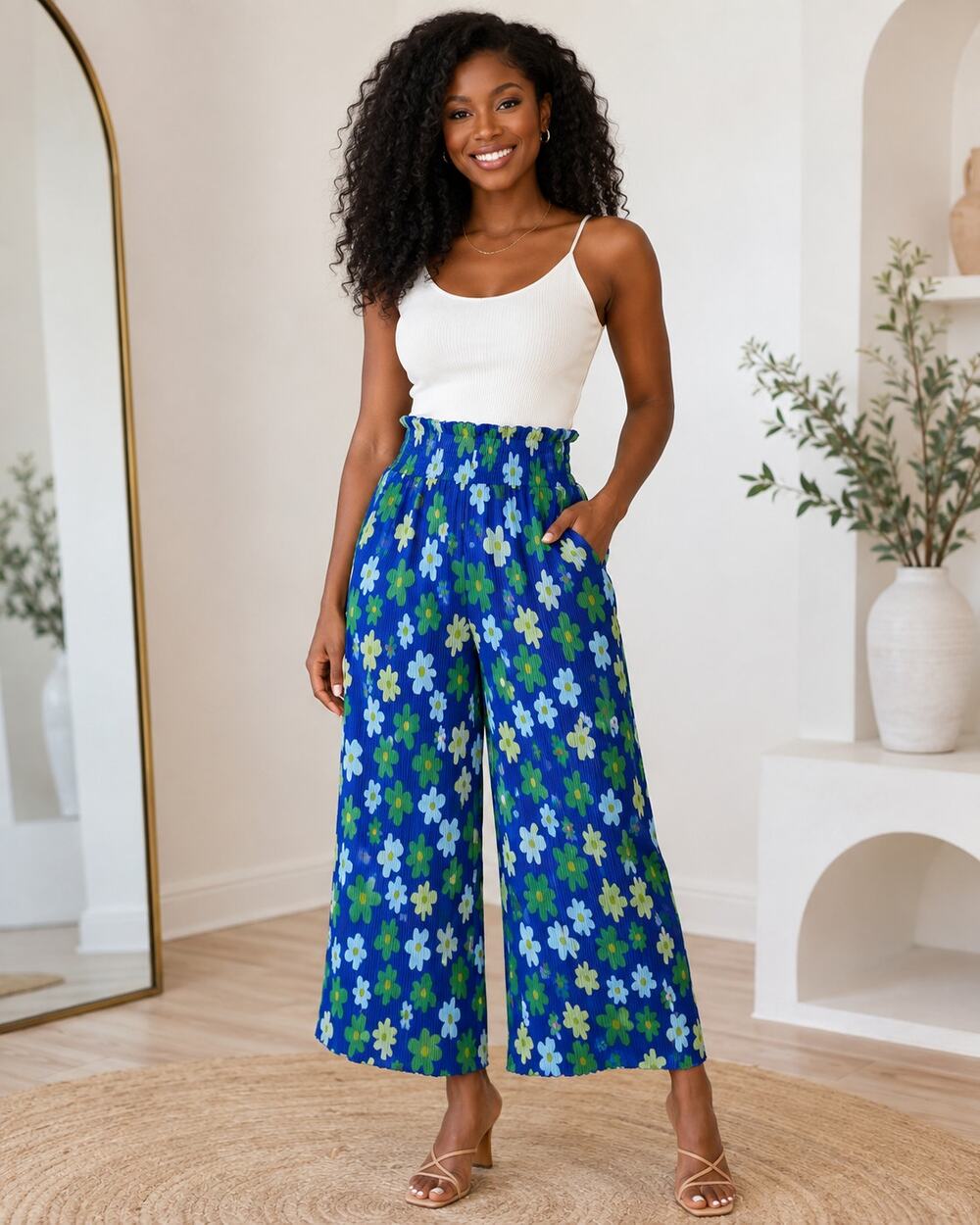 Sammy B x Target Black History Month Floral Plisse Wide Leg Pants Large